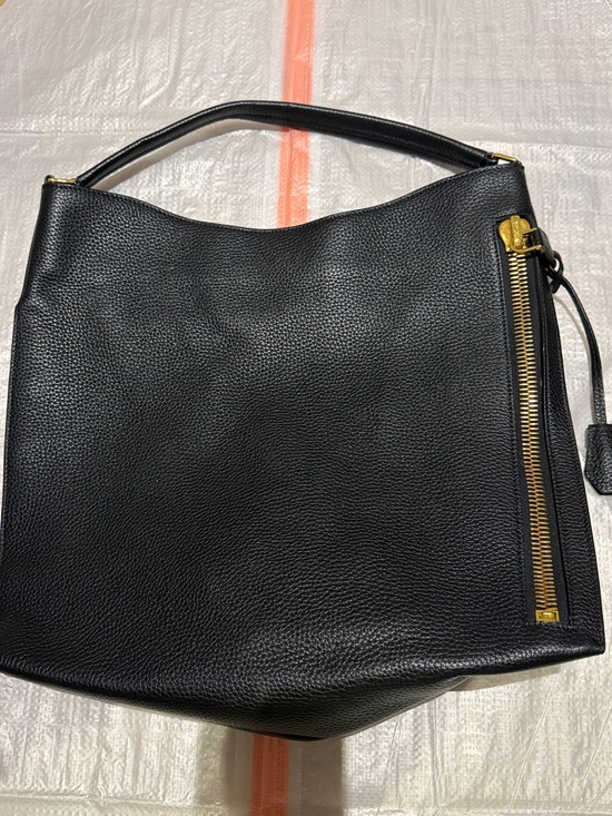 Tom Ford Handbags - Tom Ford | Black Tote Pebbled Calfskin Leather Shoulder Bag with Gold Zip Detail